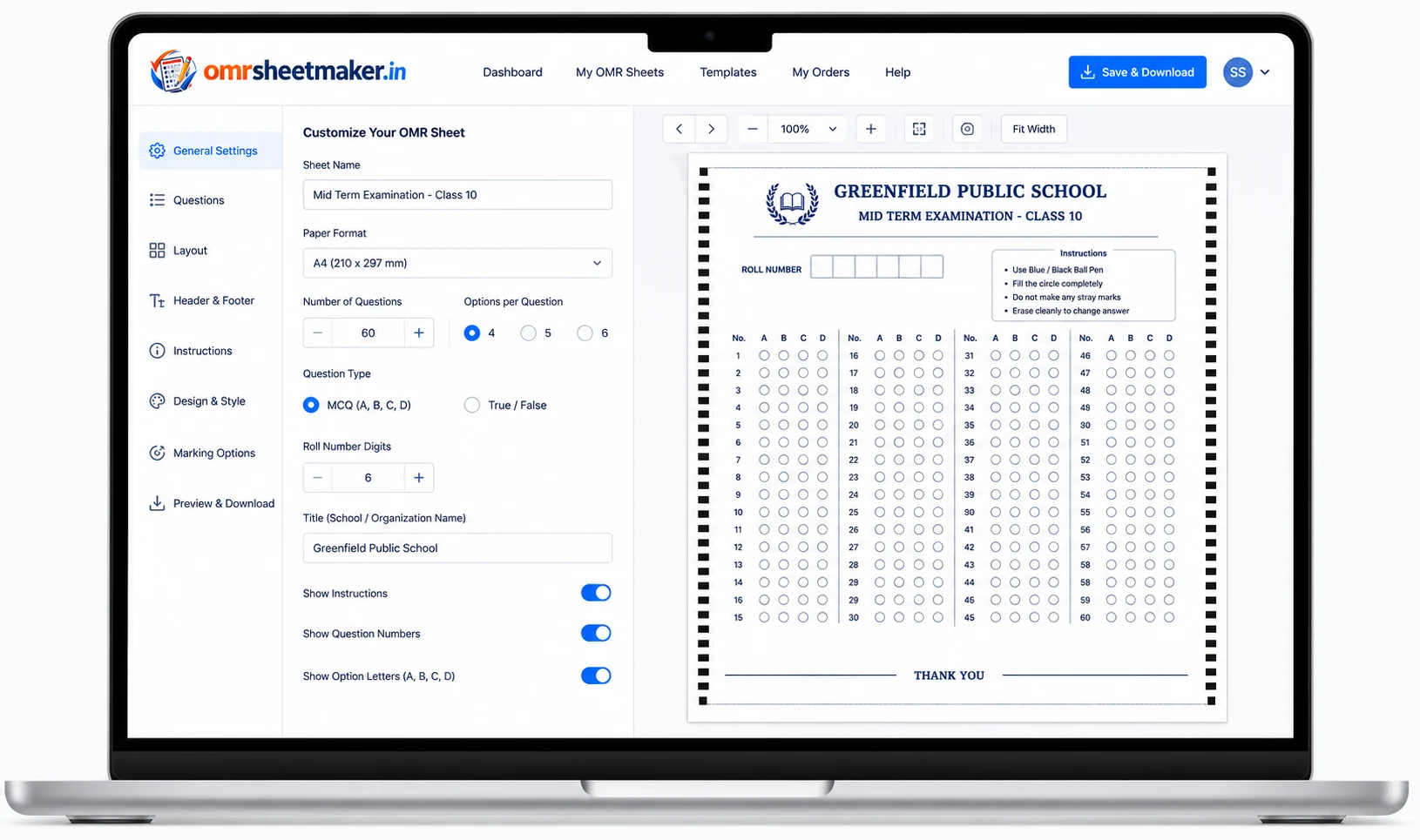 Omrsheetmaker.In Dashboard Showing Custom Omr Sheet Generator For School Exams With Pdf Preview