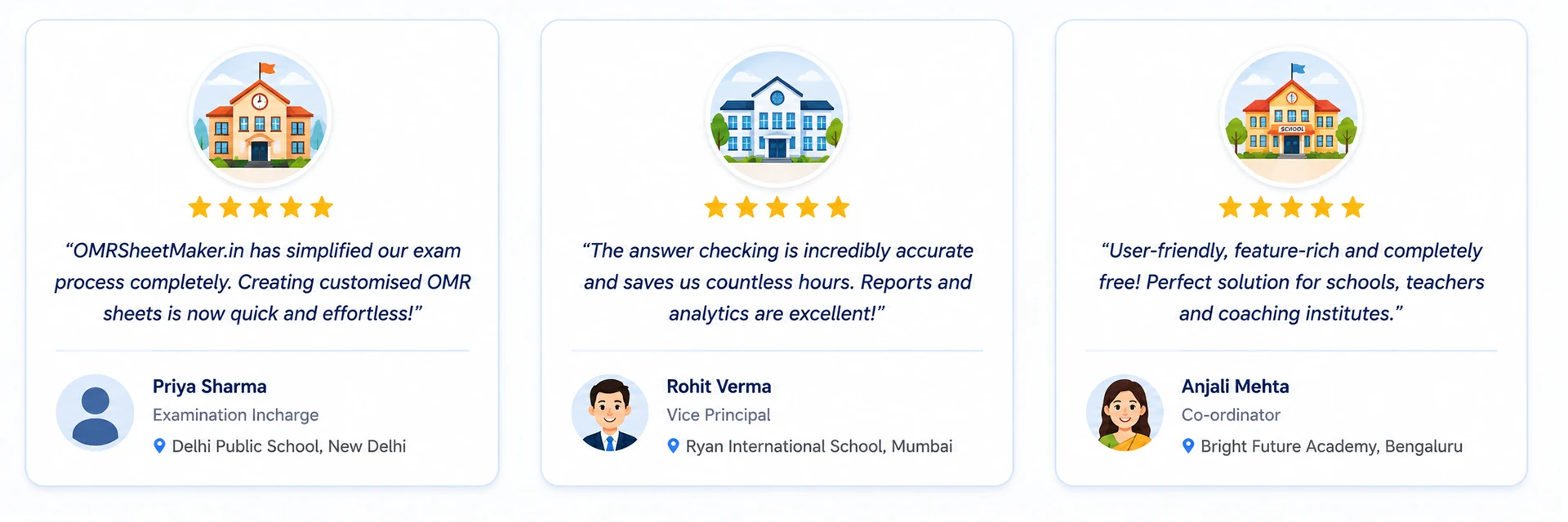 School Testimonials For Omrsheetmaker.In India'S Best Free Omr Solution For Schools And Coaching Institutes