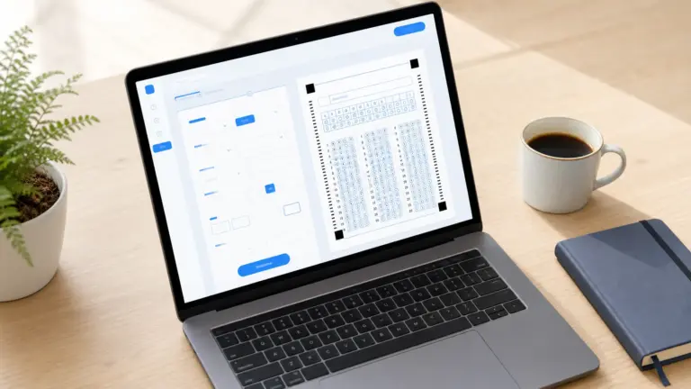 Laptop showing an OMR sheet being generated online