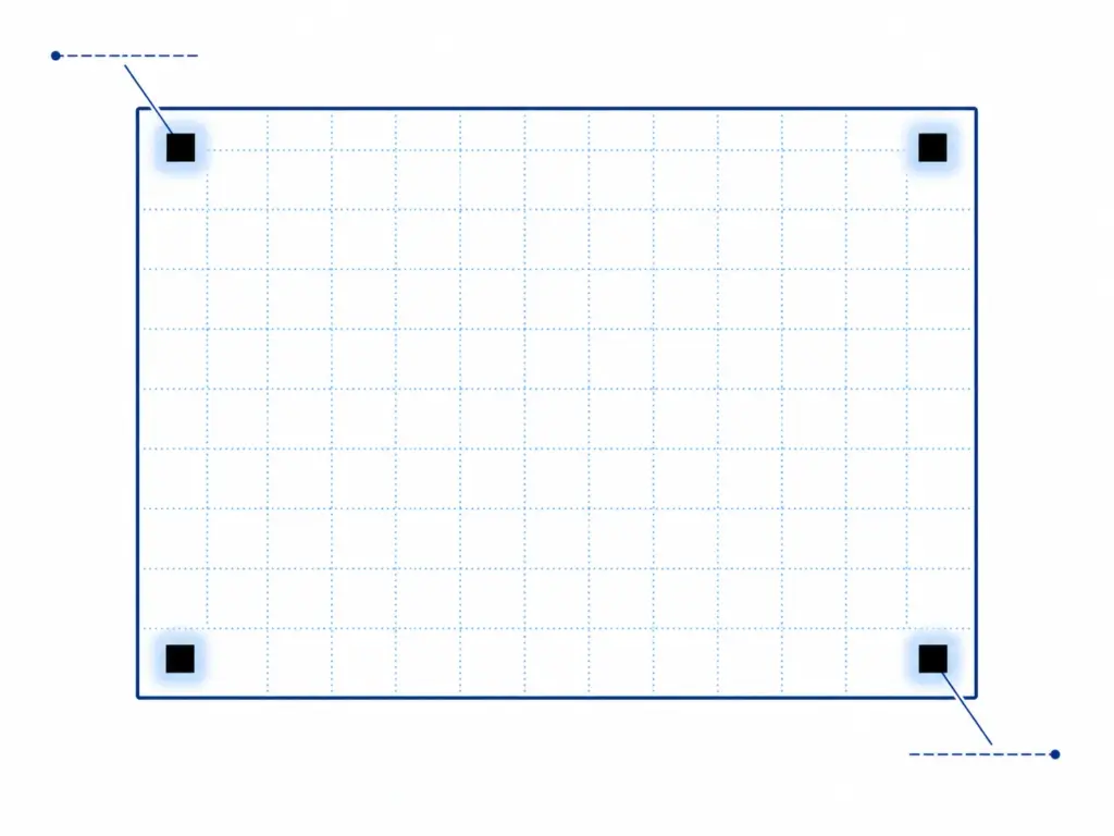 Diagram showing how a scanner uses corner registration marks to align and read an OMR sheet